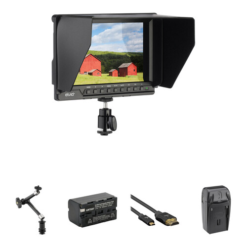 Elvid 7" 4K On-Camera Monitor with Battery, Articulating Arm, and HDMI Cable Kit