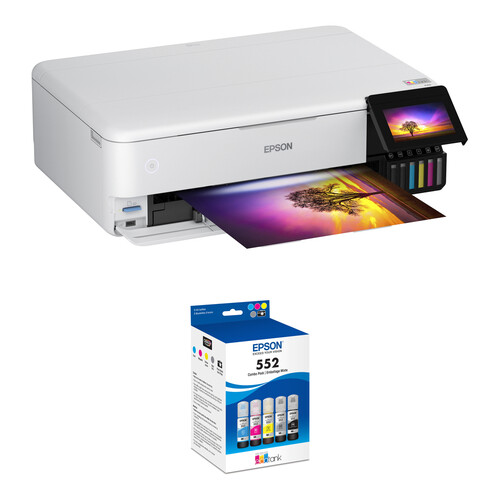Epson EcoTank Photo ET-8550 All-in-One Supertank Printer with Claria ET Premium T552 5-Pack Kit