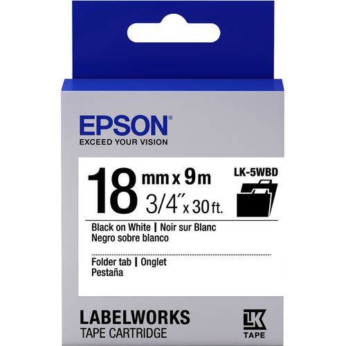 Epson LabelWorks Folder Tab LK Tape Black on White Cartridge (3/4" x 30')