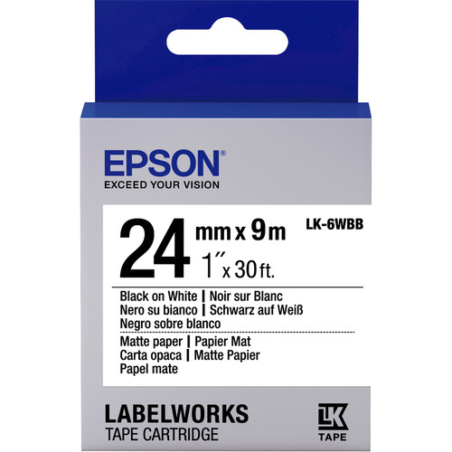 Epson LabelWorks Matte Paper LK Tape Black on White Cartridge (1" x 30')