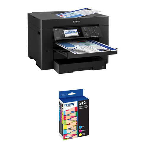 Epson WorkForce Pro WF-7840 All-in-One Inkjet Printer with T812 Standard Capacity Color Combo Pack Kit