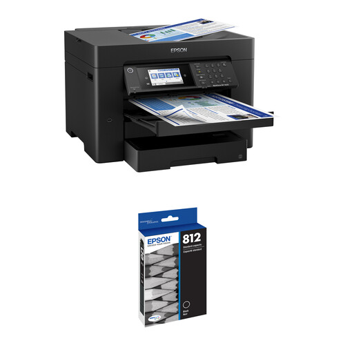 Epson WorkForce Pro WF-7840 All-in-One Inkjet Printer with T812 Standard Capacity Black Ink Cartridge Kit
