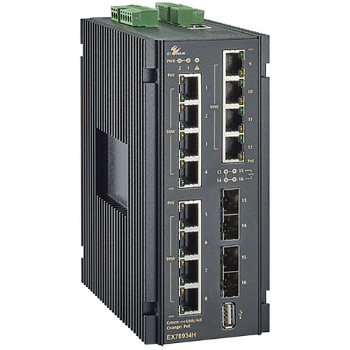 EtherWAN EX78934H-0VB 12-Port Gigabit PoE++ Compliant Managed Industrial Switch