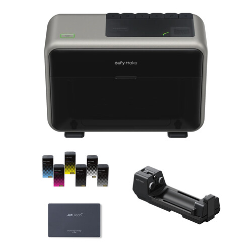 eufyMake E1 3D-Texture UV Printer with 6-Color Ink/Cleaning Cartridge Set and Rotary Attachment Kit
