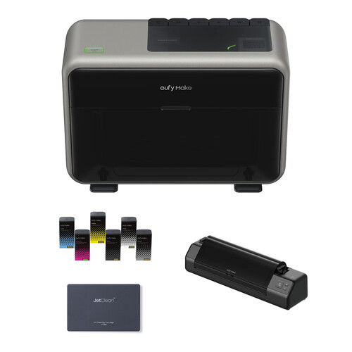 eufyMake E1 3D-Texture UV Printer with 6-Color Ink/Cleaning Cartridge Set and Laminating Machine Kit