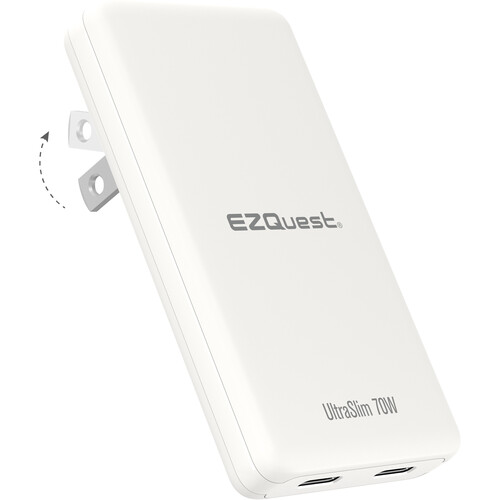 EZQuest UltraSlim 70W GaN II Dual USB-C PD Wall Charger (White)