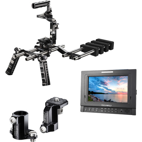 FeelWorld 7" SDI Tally Monitor with Universal XL Shoulder Rig & Swivel Arm Anti-Twist Kit
