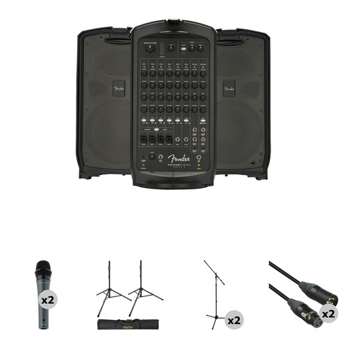 Fender Passport Venue Series 2 Portable Powered PA Kit with Microphones, Stands, Bag, and Cables