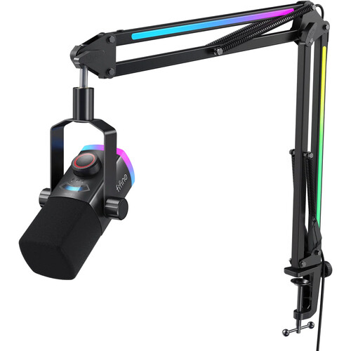 FIFINE AmpliGame AM8PROT USB/XLR Dynamic Microphone Kit with Color-Matched Boom Arm (Black)