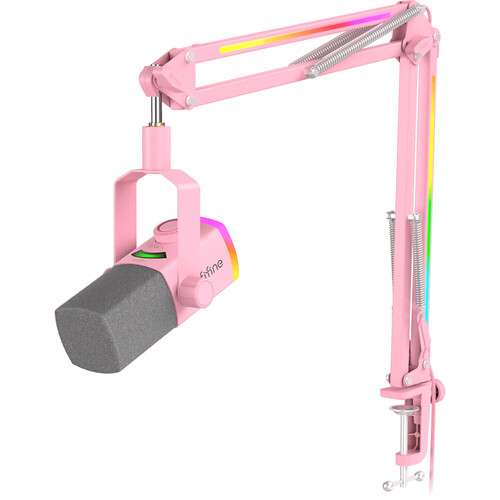 FIFINE AmpliGame AM8PROT USB/XLR Dynamic Microphone Kit with Color-Matched Boom Arm (Pink)