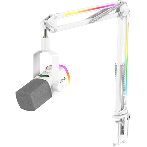 FIFINE AmpliGame AM8PROT USB/XLR Dynamic Microphone Kit with Color-Matched Boom Arm (White)