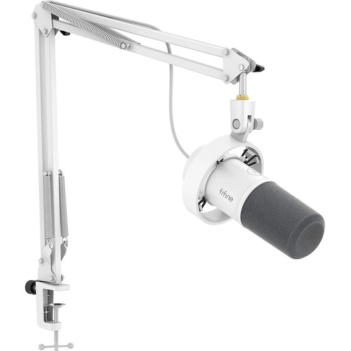 FIFINE AmpliTank K688CT USB/XLR Dynamic Microphone with Boom Arm Stand (White)