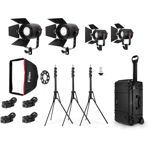 Fiilex K411S Four-Light Travel Kit with Stands and Wheeled Travel Case