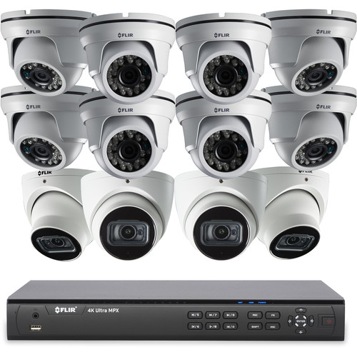 FLIR 16-Channel 4K UHD Analog DVR with 4TB HDD, 4 4K Dome Cameras & 8 4MP Dome Cameras
