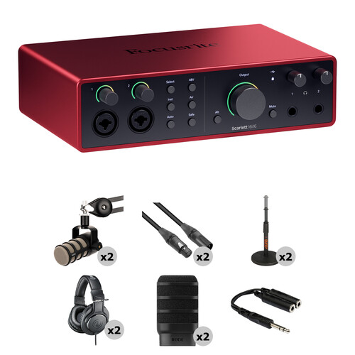 Focusrite Scarlett 16i16 USB-C Audio/MIDI Interface with Two-Person Podcasting Kit (4th Generation)
