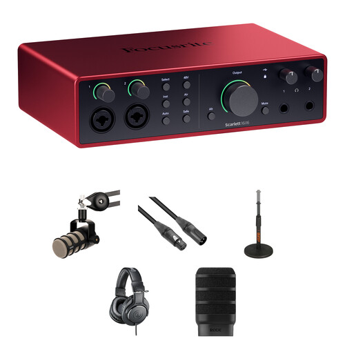 Focusrite Scarlett 16i16 USB-C Audio/MIDI Interface with One-Person Podcasting Kit (4th Generation)