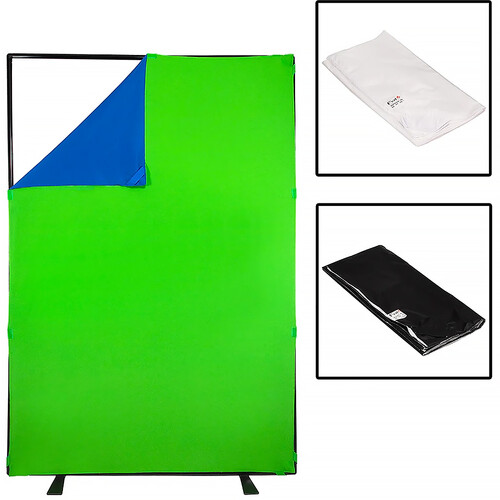 FotodioX Complete Portable Background Kit with Blue/Green, Black/White, and Diffusion Cover (5 x 7')