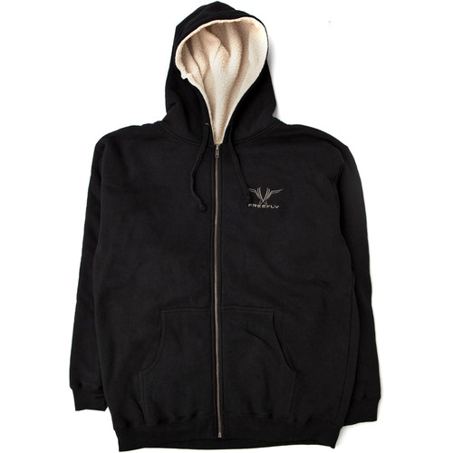 FREEFLY Embroidered Sherpa Lined Zippered Hoodie (Small, Black)