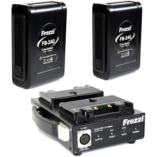 Frezzi 2 x 240Wh FB-240 Batteries & Dual Charger Kit (Gold Mount)
