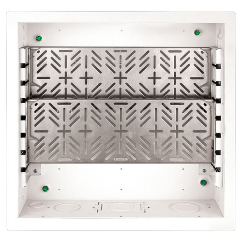 FSR Large Open-Style Wall Box with 2 Equipment Shelves & Finished Trim Ring (3"-Deep)