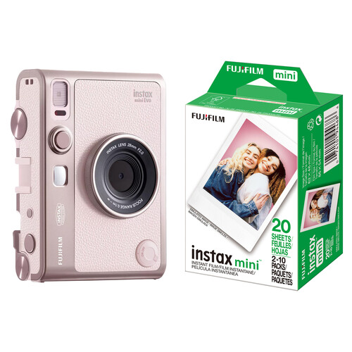 FUJIFILM instax mini EVO Instant Camera with Film Kit (Gentle Rose, 10 Exposures)
