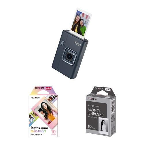 FUJIFILM instax mini LiPlay+ Hybrid Instant Camera with Color & Monochrome Film Kit (Midnight Blue)
