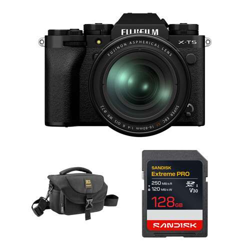 FUJIFILM X-T5 Mirrorless Camera with 16-80mm f/4 Lens and Basic Bundle (Black)