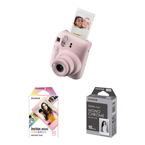 FUJIFILM instax mini 12 Instant Film Camera with Macaron and Monochrome Film Kit (Blossom Pink)