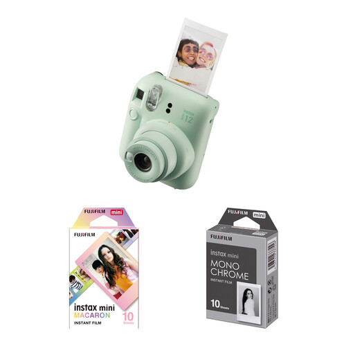 FUJIFILM instax mini 12 Instant Film Camera with Macaron & Monochrome Film Kit (Mint Green)