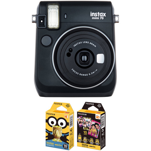 FUJIFILM INSTAX Mini 70 Instant Film Camera with Minions Instant Film Kit (Midnight Black)