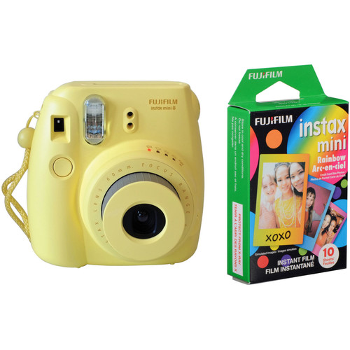 FUJIFILM INSTAX Mini 8 Instant Film Camera with Rainbow Instant Film Kit (Yellow)