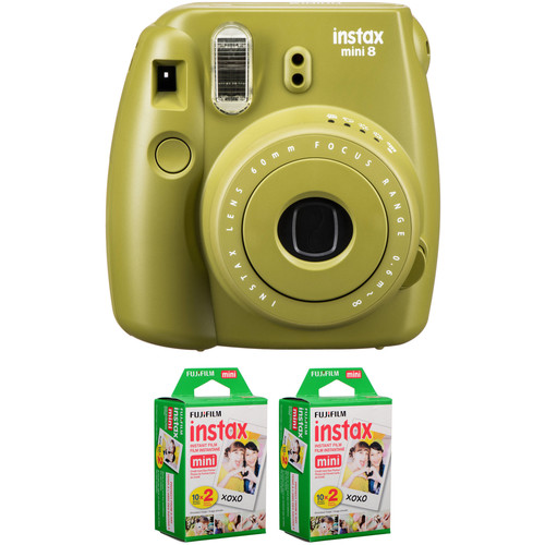 FUJIFILM INSTAX Mini 8 Instant Film Camera with Two Twin Packs of Film Kit (Avocado)