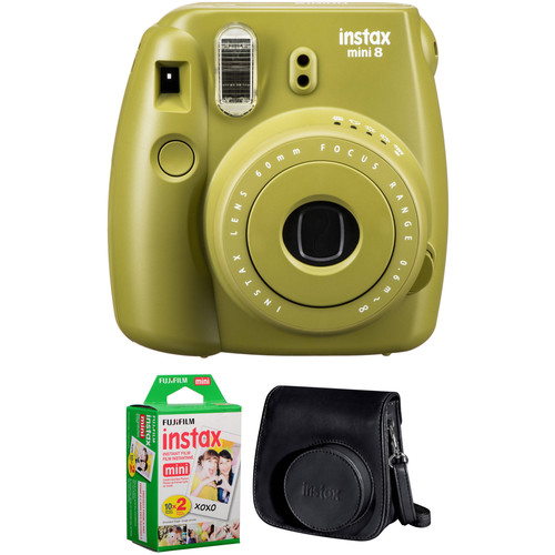 FUJIFILM INSTAX Mini 8 Instant Film Camera with Twin Pack of Film and Case Kit (Avocado)