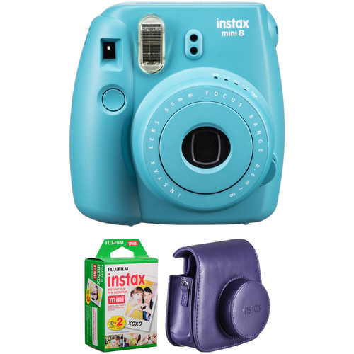 FUJIFILM INSTAX Mini 8 Instant Film Camera with Twin Pack of Film and Case Kit (Tile Blue)
