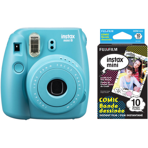 FUJIFILM INSTAX Mini 8 Instant Film Camera with Single Pack of Film Kit (Tile Blue)