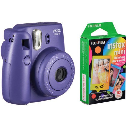 FUJIFILM instax mini 8 Instant Film Camera & Rainbow Instant Film Kit (Grape)