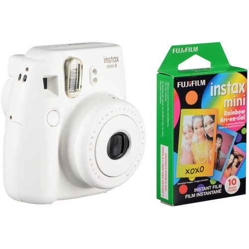 FUJIFILM instax mini 8 Instant Film Camera & Rainbow Instant Film Kit (White)