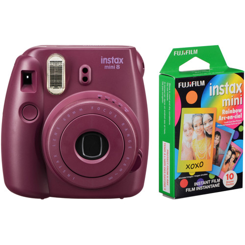 FUJIFILM INSTAX Mini 8 Instant Film Camera with Rainbow Instant Film Kit (Plum)