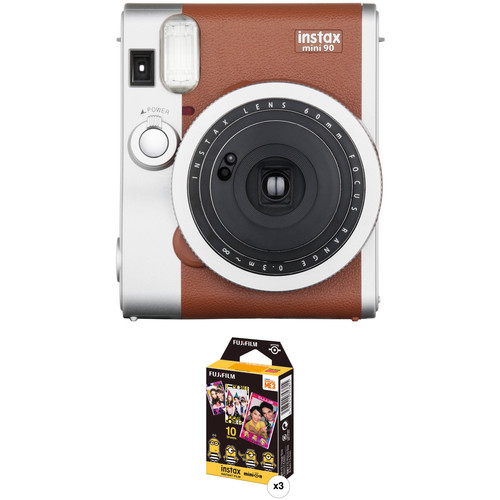 FUJIFILM INSTAX Mini 90 Neo Classic Instant Film Camera with Minions Film Kit (Brown)