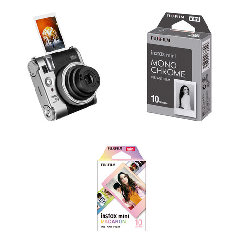 FUJIFILM instax mini 99 Instant Film Camera with Color & Monochrome Film Kit (Silver, 20 Exposures)