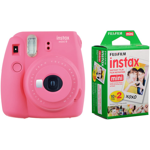 FUJIFILM INSTAX Mini 9 Instant Film Camera with Instant Film Kit (Flamingo Pink, 20 Exposures)