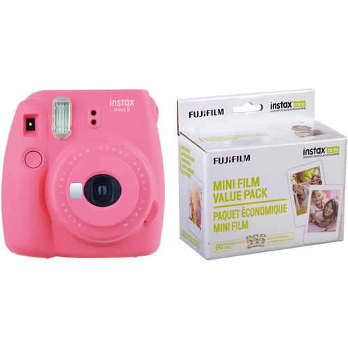 FUJIFILM INSTAX Mini 9 Instant Film Camera with Instant Film Kit (Flamingo Pink, 60 Exposures)