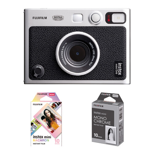 FUJIFILM instax mini EVO Hybrid Instant Camera with Color & Monochrome Film Kit (Black, 20 Exposures)