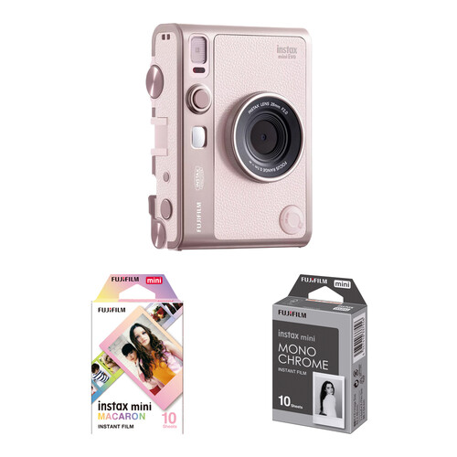 FUJIFILM instax mini EVO Hybrid Instant Camera with Color & Monochrome Film Kit (Gentle Rose, 20 Exposures)