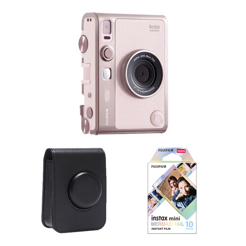 FUJIFILM instax mini EVO Hybrid Instant Camera with Film & Case Kit (Gentle Rose, 10 Exposures)