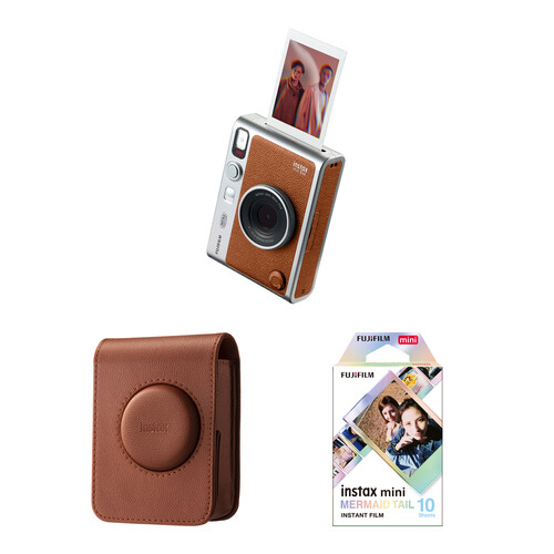 FUJIFILM instax mini EVO Hybrid Instant Camera with Film & Case Kit (Brown, 10 Exposures)