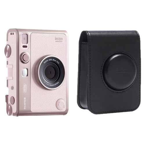 FUJIFILM instax mini EVO Hybrid Instant Camera with Case Kit (Gentle Rose)