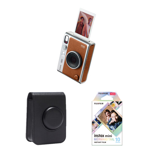 FUJIFILM instax mini EVO Hybrid Instant Camera with Film & Case Kit (Brown, 10 Exposures)