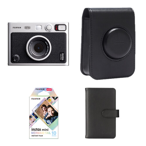 FUJIFILM instax mini EVO Hybrid Instant Camera with Basic Kit (Black, 10 Exposures)