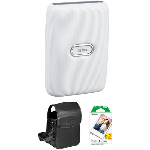 FUJIFILM INSTAX Mini Link Smartphone Printer (Ash White) with Carry Pouch and Instant Film (20 Color Exposures)